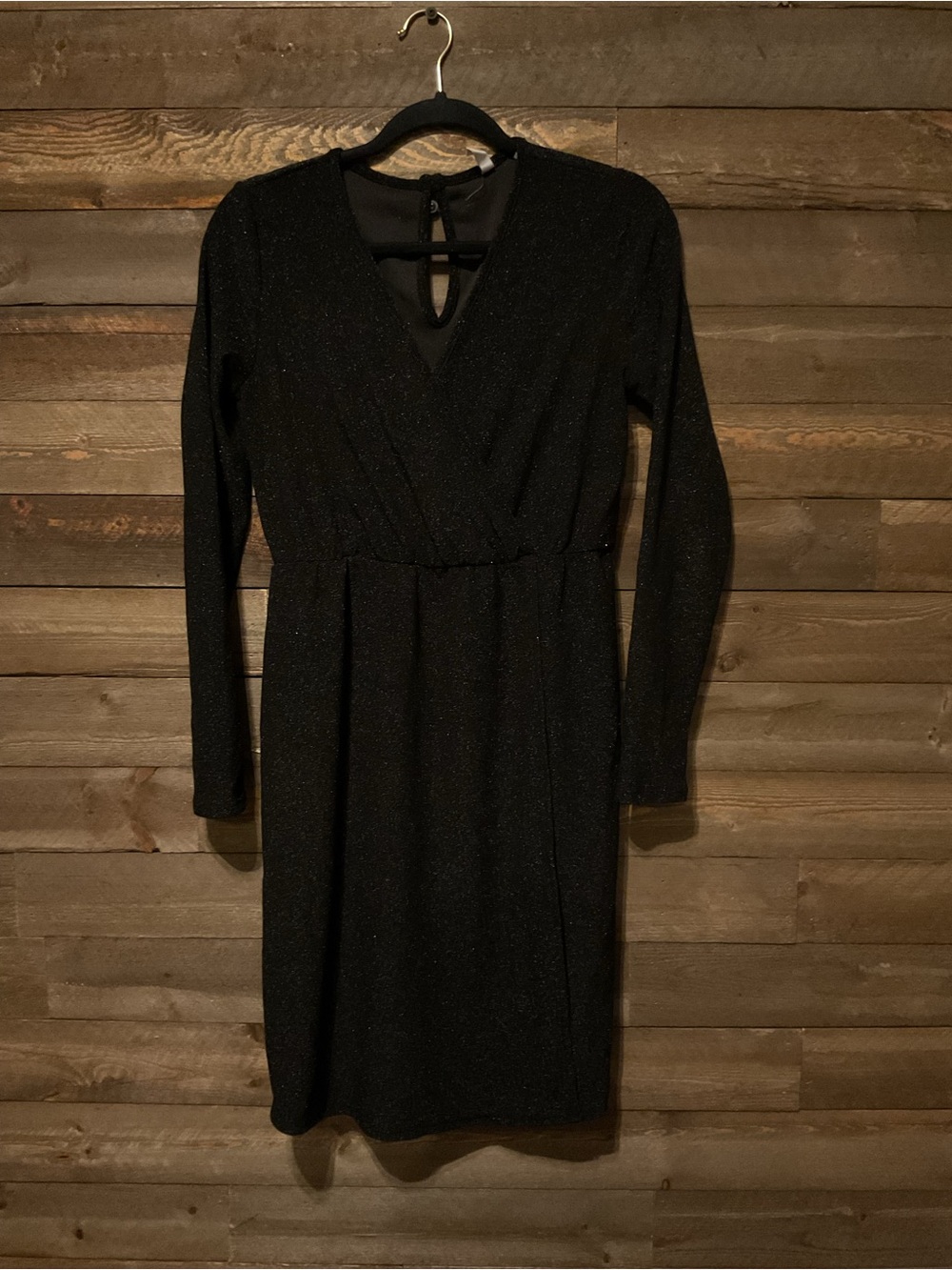 Pink Blush Black Silver Metallic Wrap Maternity Dress Womem’s Size Small